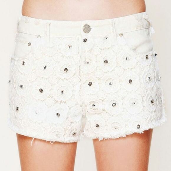 Free People Crochet Applique Rhinestone Cutoff Shorts - Picture 1 of 9